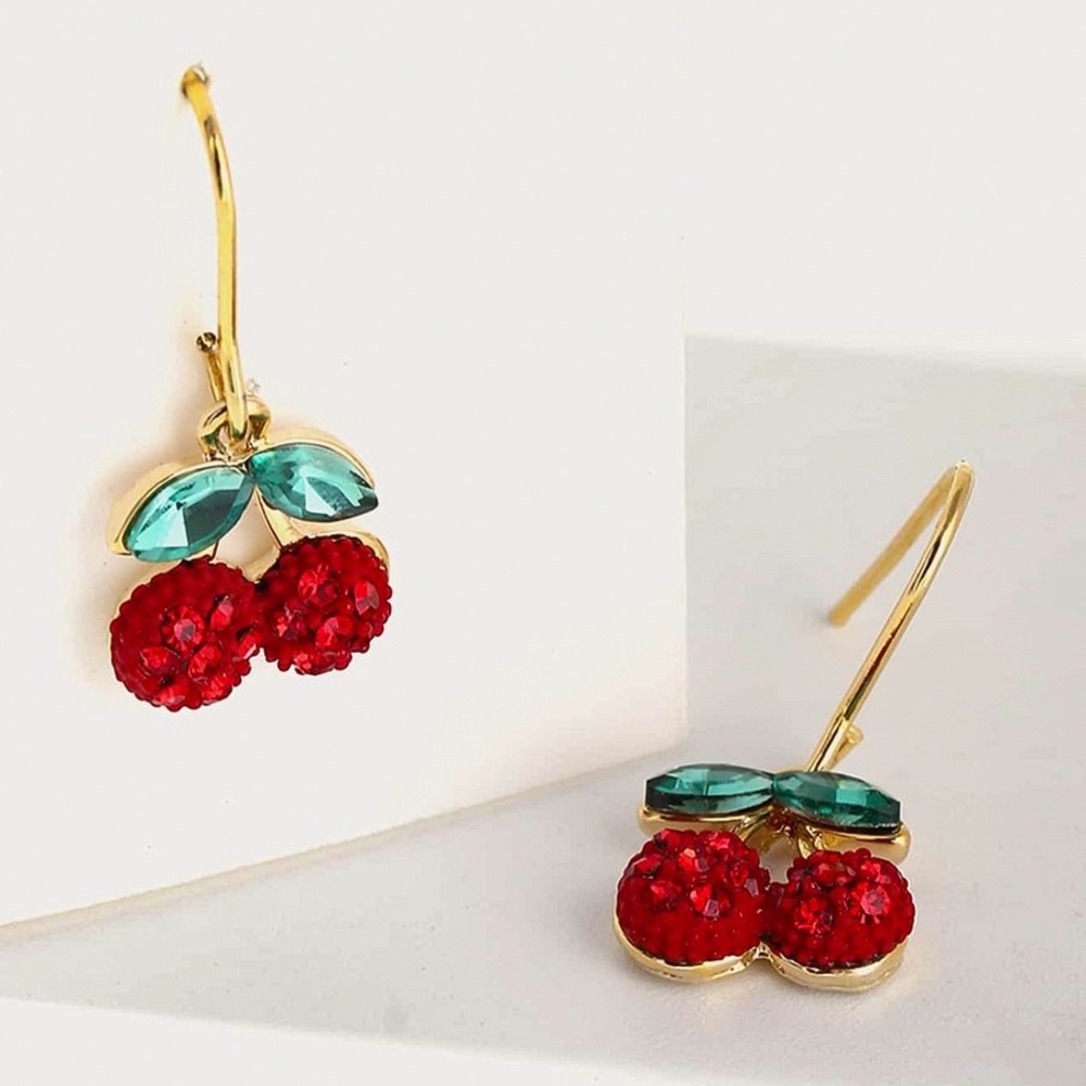 Any 2/$20! Gold Cherry w/Leaves Drop Earrings - Picture 4 of 9